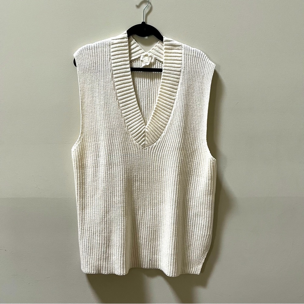 Cream Ribbed Vneck Sweater Vest Tunic